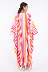 Malak Cotton Ikat Pink & Orange Kaftan