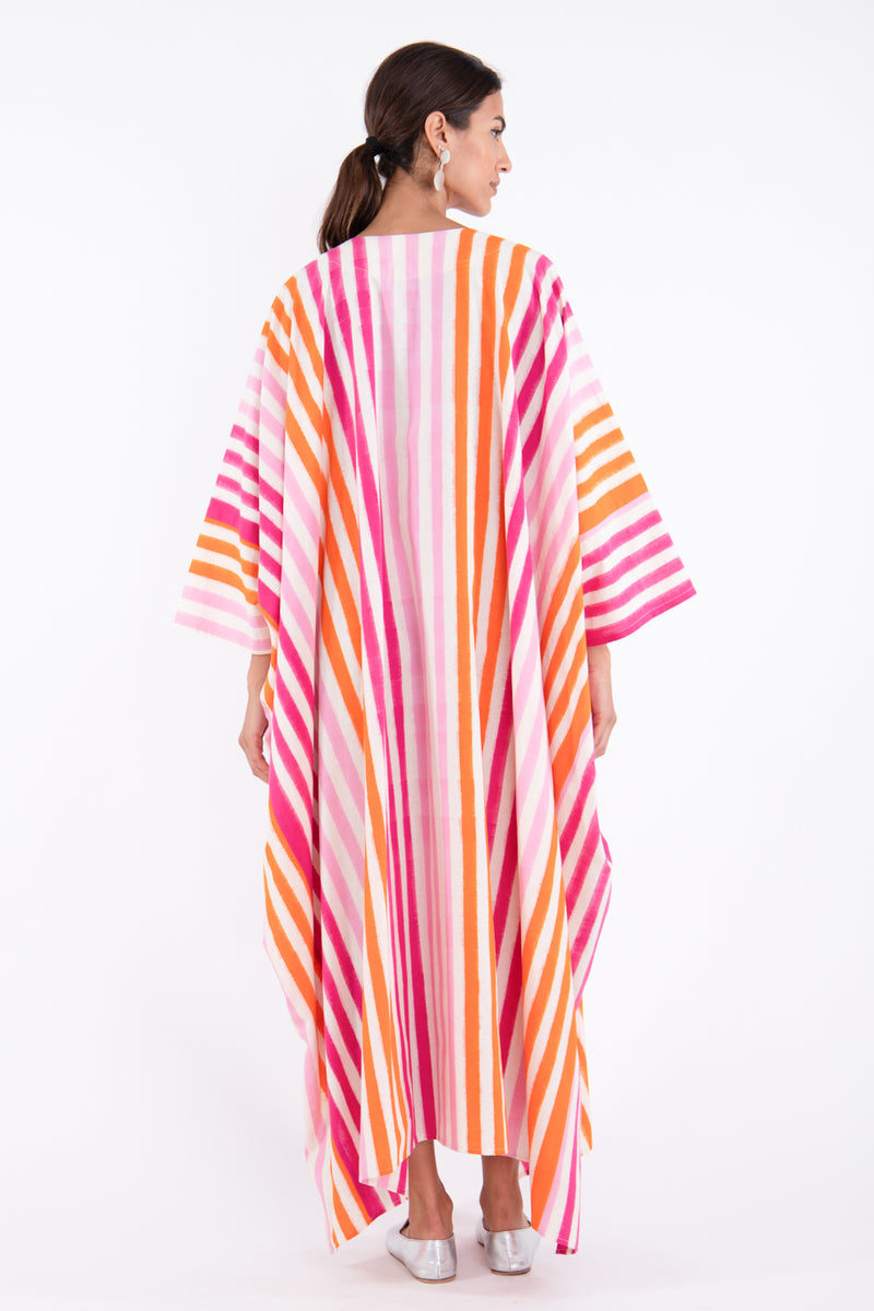 Malak Cotton Ikat Pink & Orange Kaftan