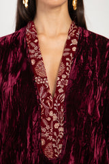 Husna Silk Velvet Crushed Burgundy Dress