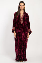 Husna Silk Velvet Crushed Burgundy Dress