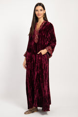 Husna Silk Velvet Crushed Burgundy Dress