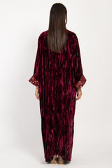 Husna Silk Velvet Crushed Burgundy Dress