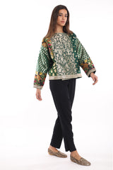 Hanadi Silk Brocade Green Patchwork Jacket