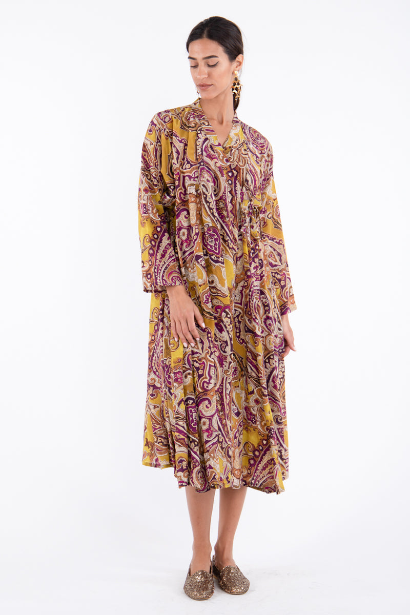 Badriyya Silk Printed Yellow Dress