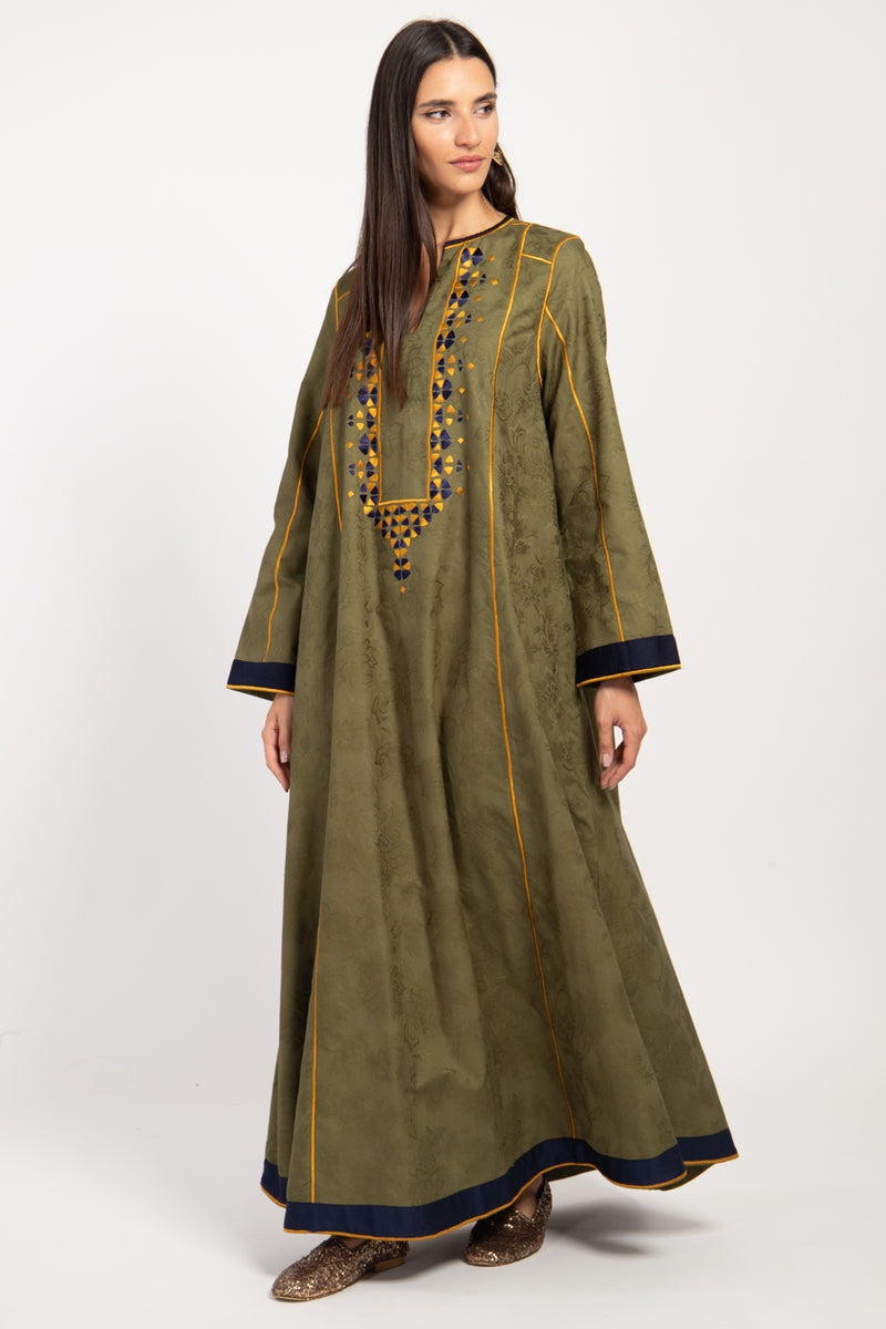 Amani Cotton Embroidered Greed Dress