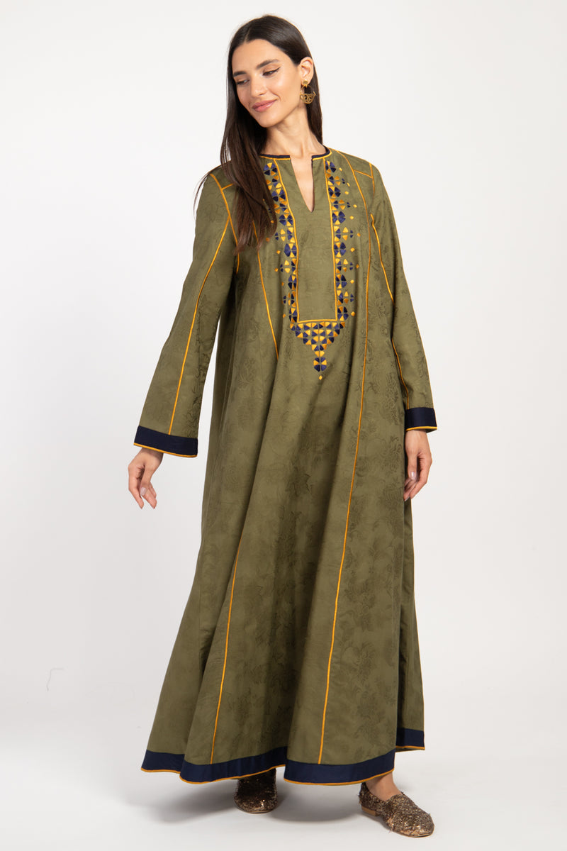 Amani Cotton Embroidered Greed Dress