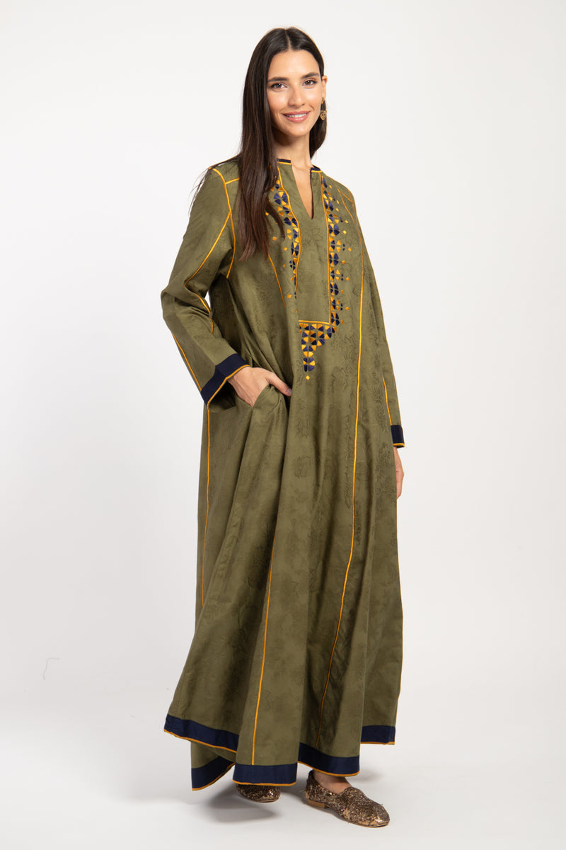 Amani Cotton Embroidered Greed Dress