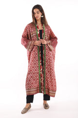 Khalida Silk Red Patchwork Abaya