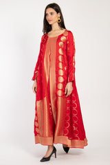 One-Of-A-Kind Souraya Handwoven Silk Red & Gold Dress