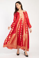 One-Of-A-Kind Souraya Handwoven Silk Red & Gold Dress