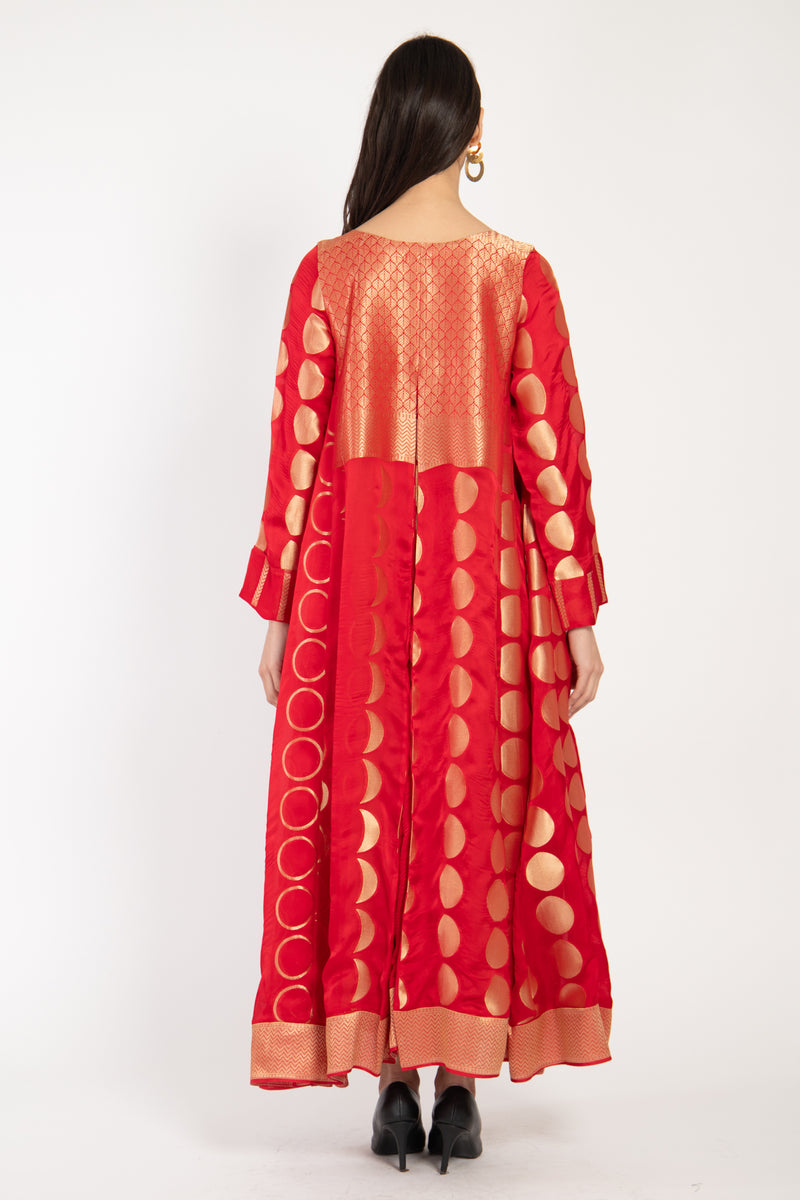 One-Of-A-Kind Souraya Handwoven Silk Red & Gold Dress