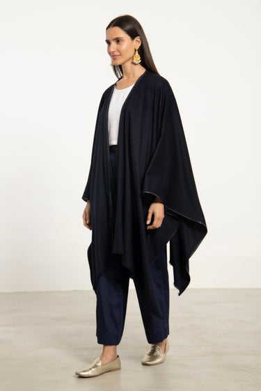 Camel Hair Navy Poncho