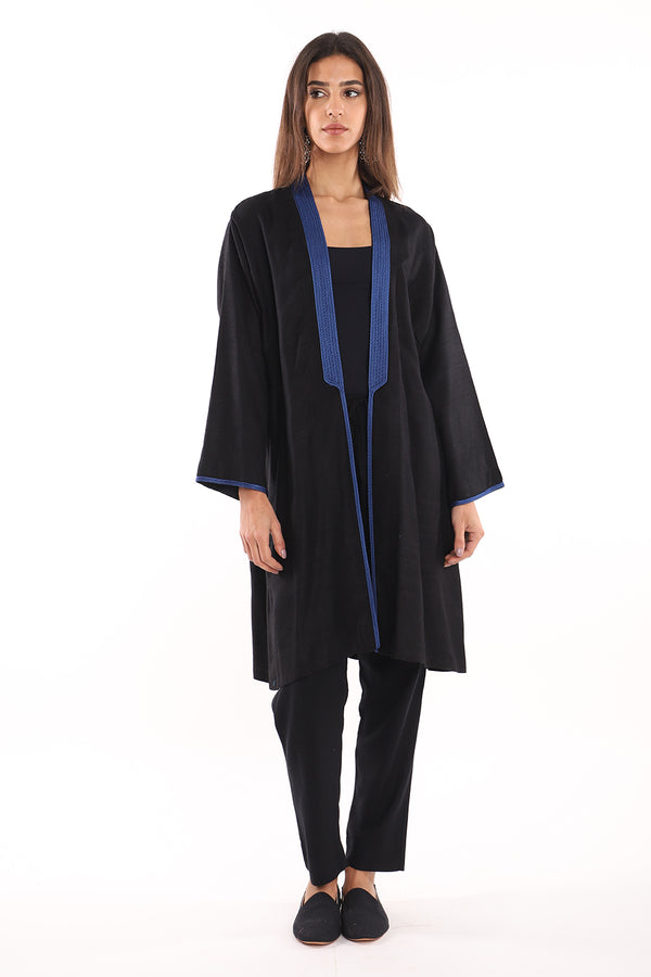 Silk Embroidered Black & Blue Vest Abaya