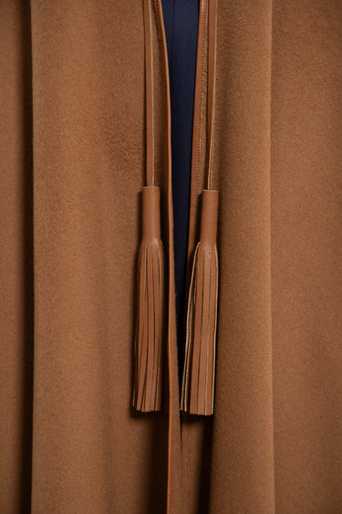 Camel Hair Brown Leather Embroidered Abya