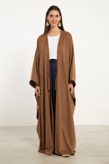 Camel Hair Brown Leather Embroidered Abya