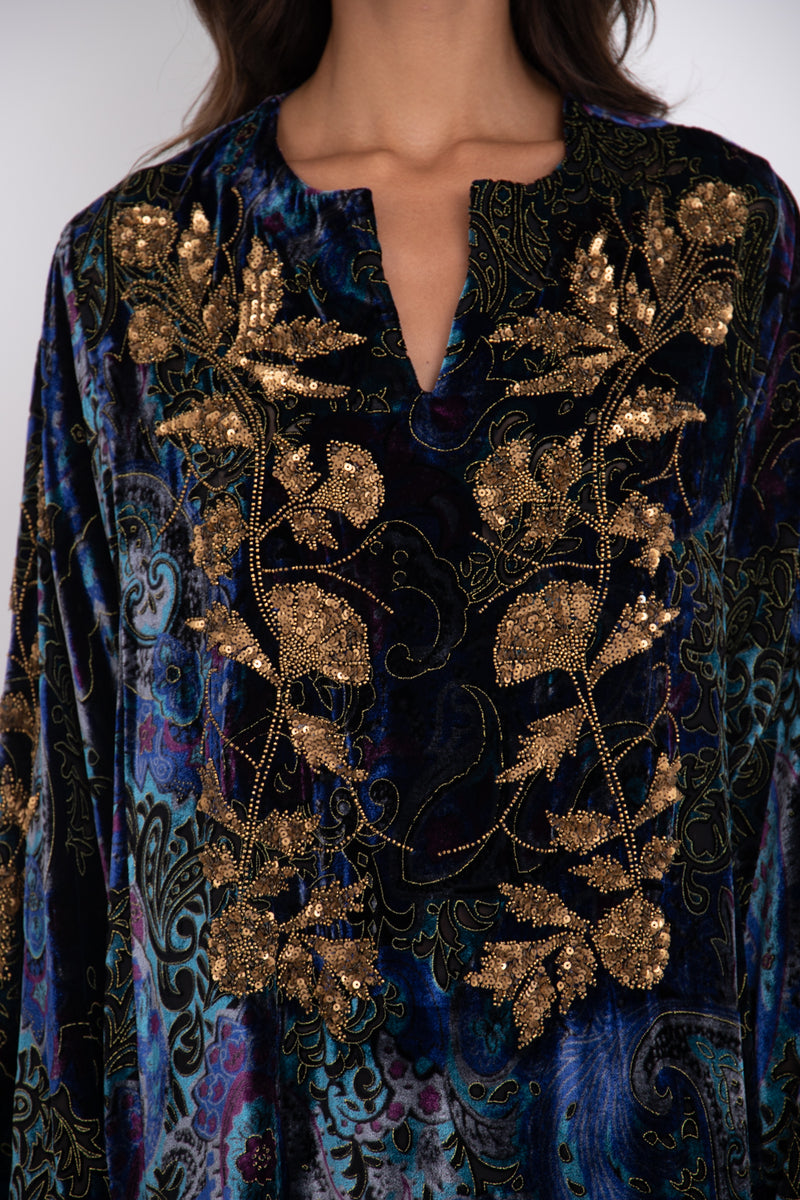 Mia Silk Velvet Devoré Ocean Dress