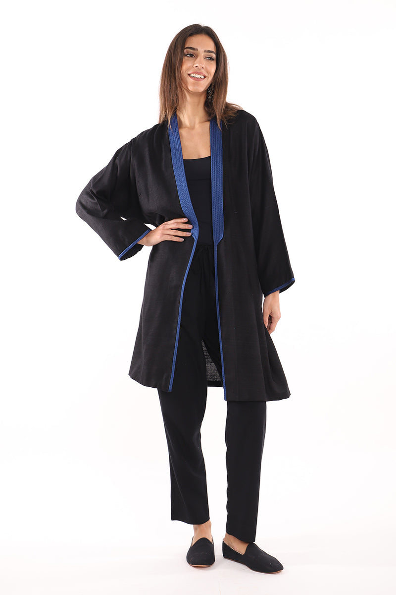 Short Silk Black & Blue Abaya