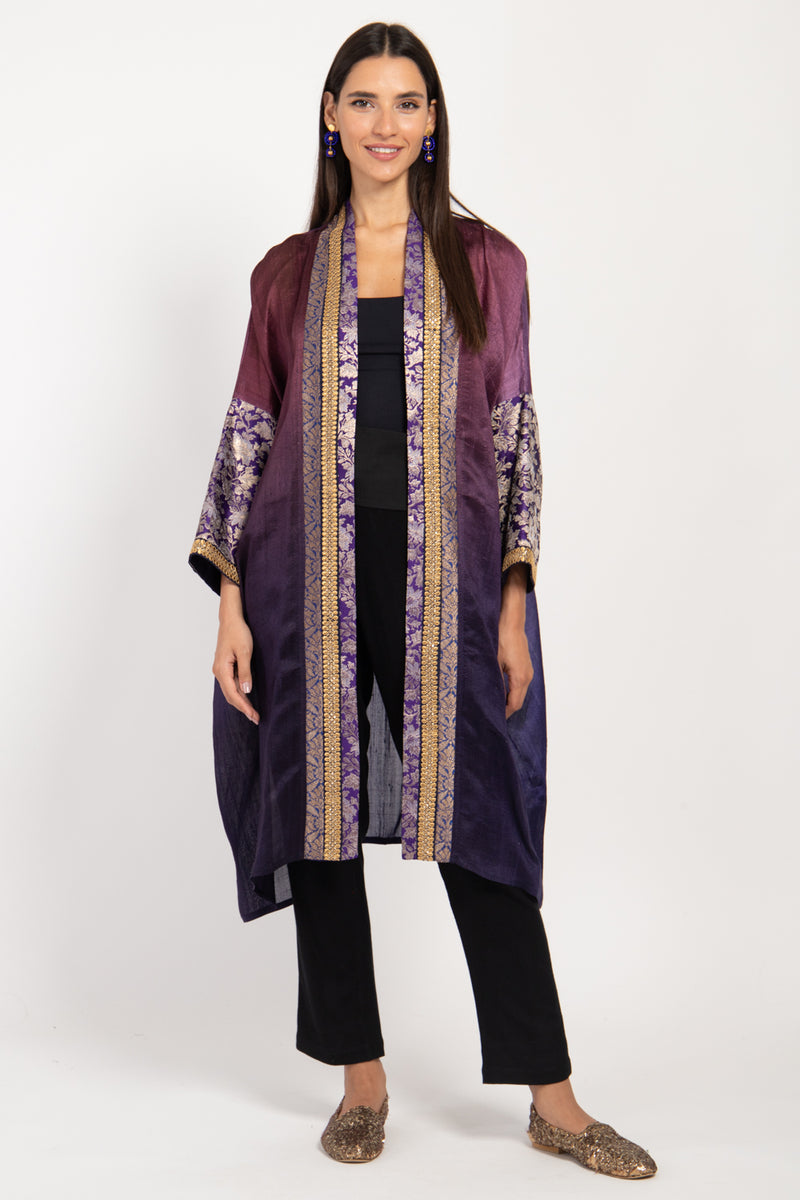 Yasma Raw Silk Purple Ombré Abaya