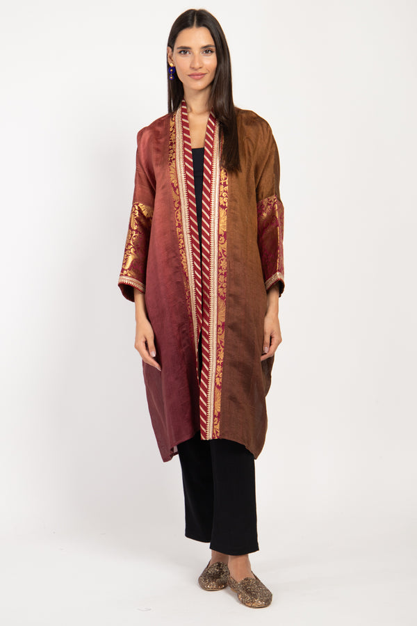 Yasma Raw Silk Bronze Abaya