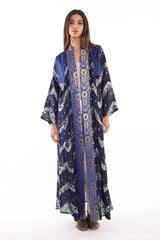 Rim Silk Brocade Navy With Blue Abaya