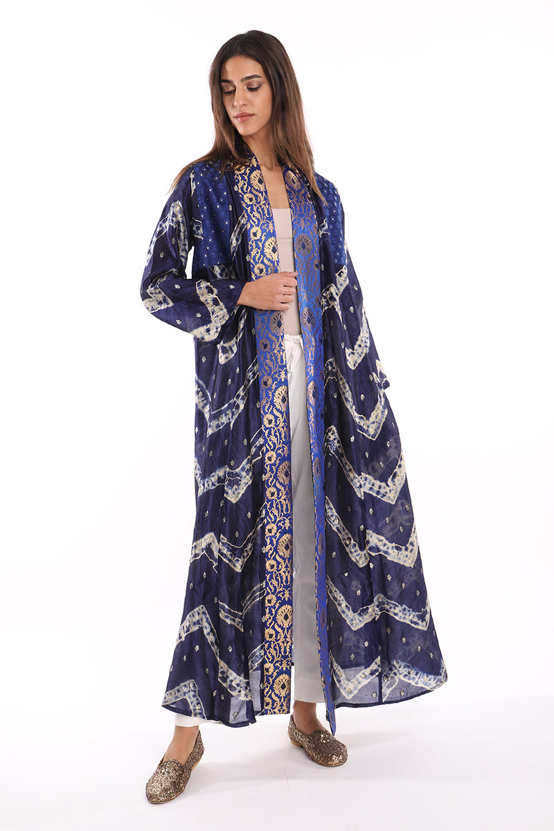 Rim Silk Brocade Navy With Blue Abaya