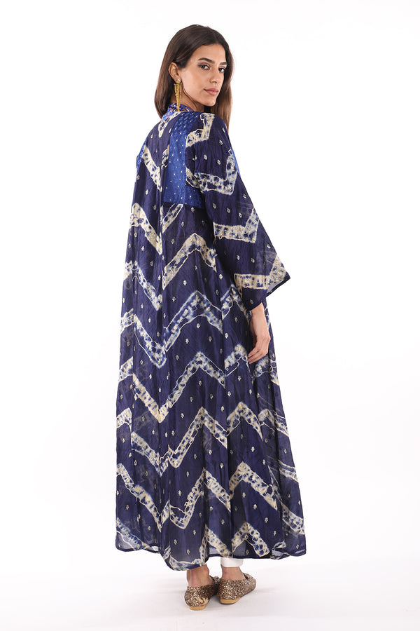 Rim Silk Brocade Navy With Blue Abaya