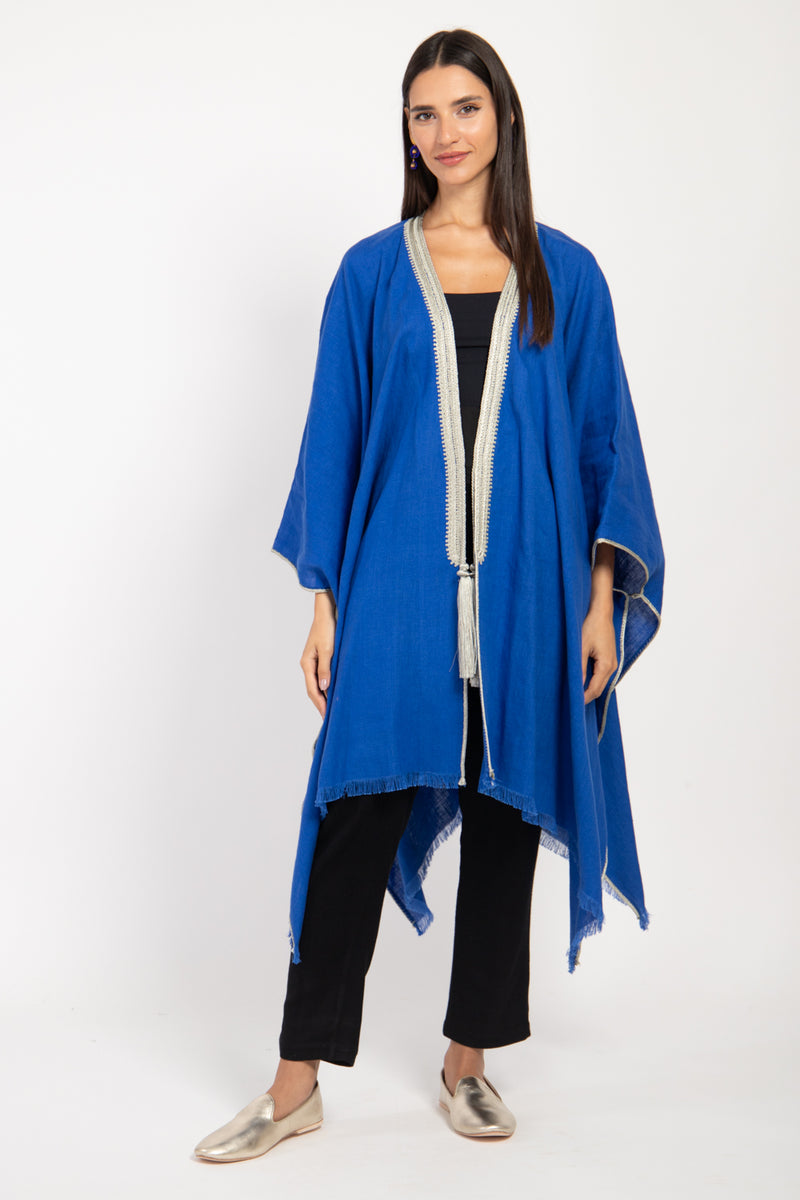 Classic Linen Royal Blue Poncho