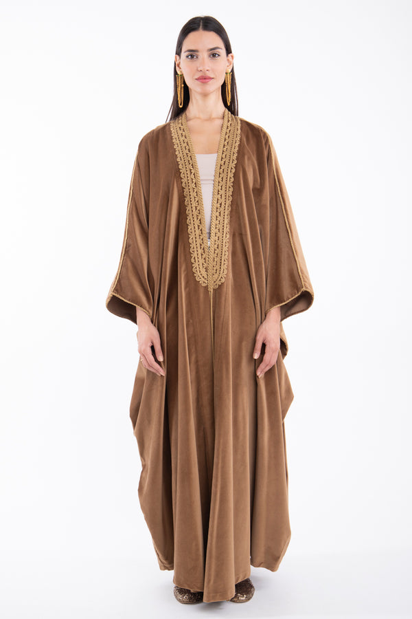 Classic Cotton Velvet Chestnut Abaya