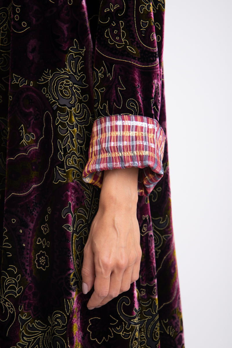 Hilal Velvet Dévoré Burgundy Dress