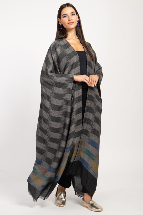 Foulard Wool Ikat Dark Grey Abaya