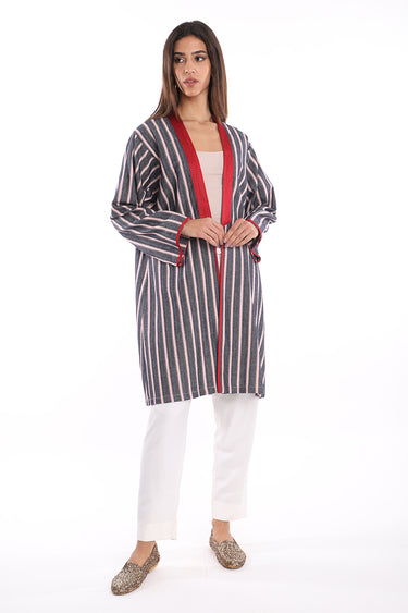 Short Cotton Grey & Red Abaya