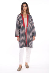 Short Cotton Grey & Red Abaya