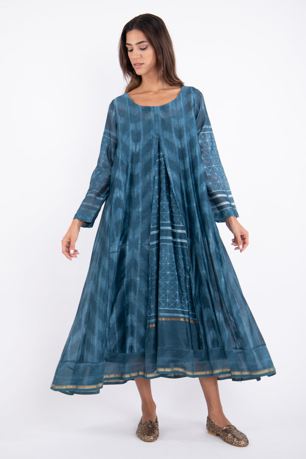 Souraya Handwoven Silk Blue Dress