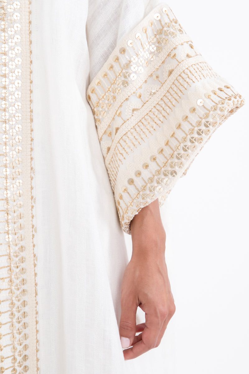 Maliha Linen White & Gold Abaya