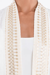 Maliha Linen White & Gold Abaya