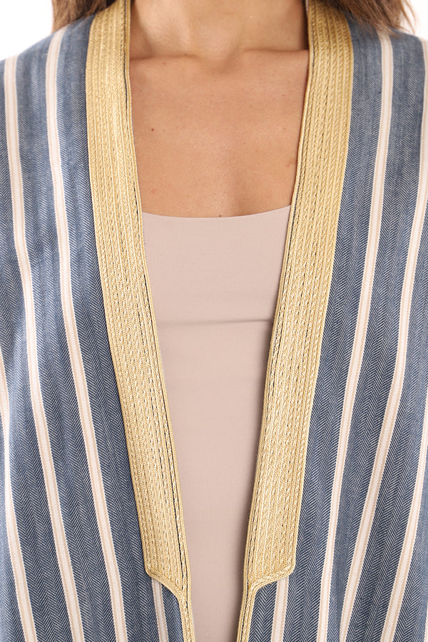 Cotton Embroidered Blue & Gold Abaya Vest