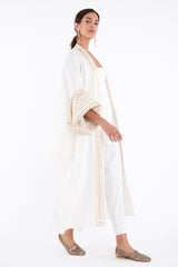 Maliha Linen White & Gold Abaya