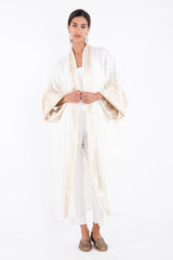 Maliha Linen White & Gold Abaya