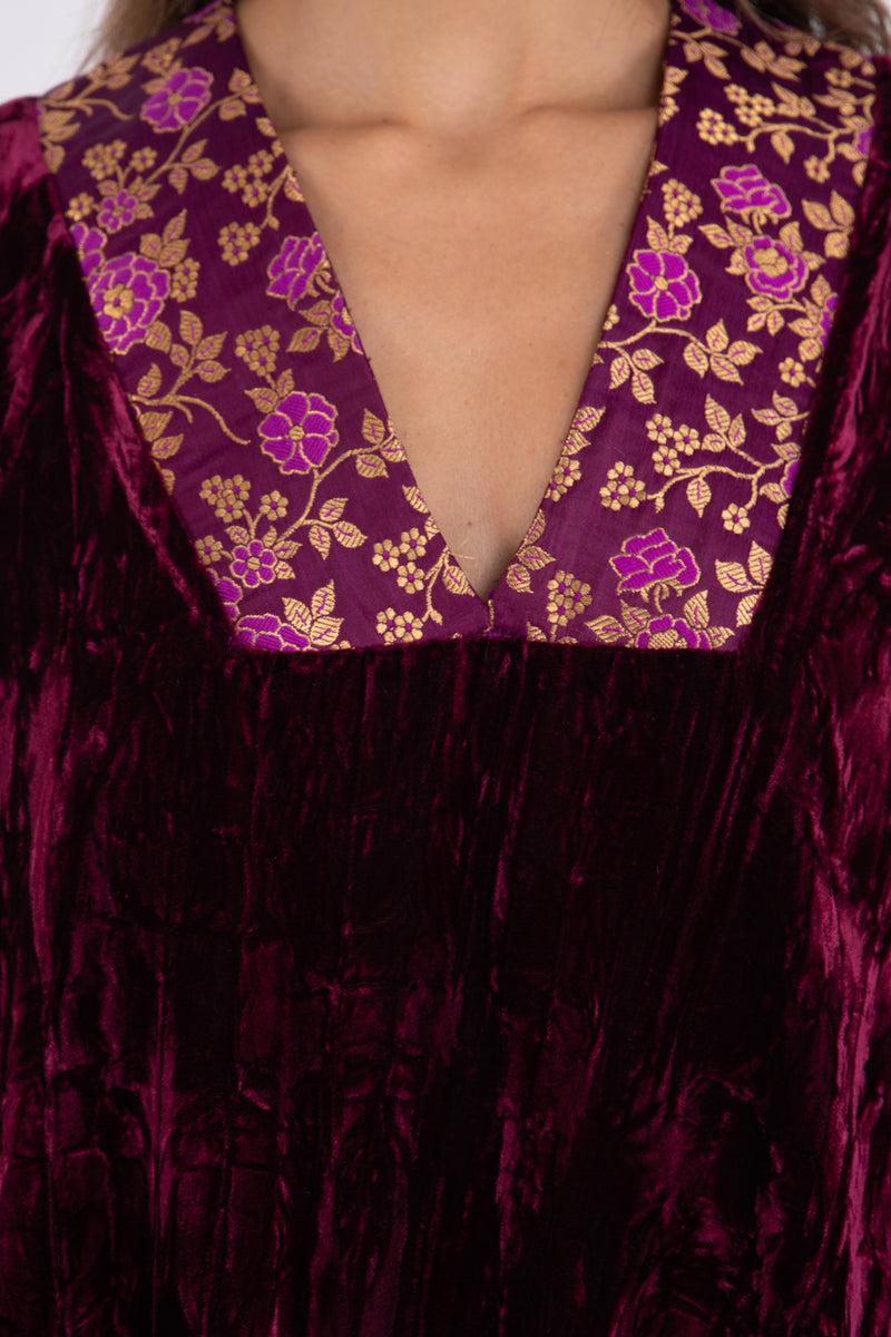 Adan Crushed Velvet Burgundy Dress -Short