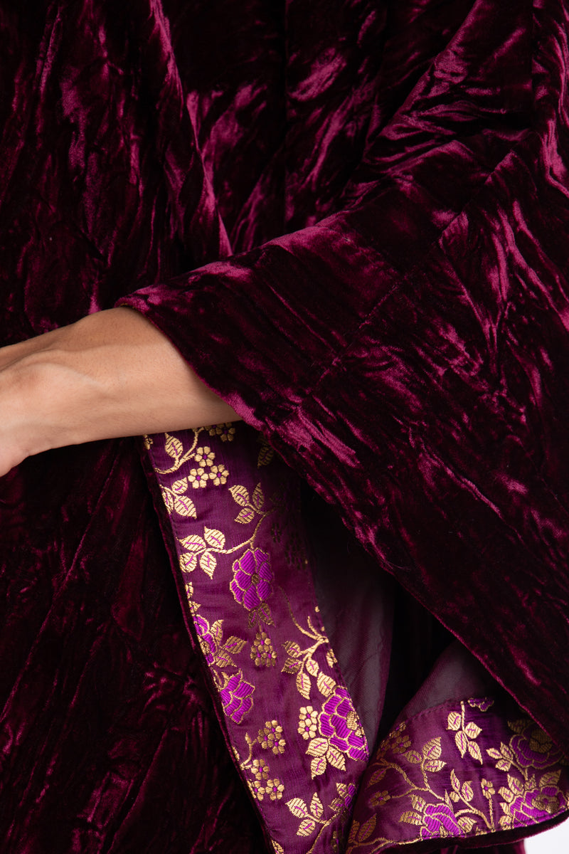 Adan Crushed Velvet Burgundy Dress -Short