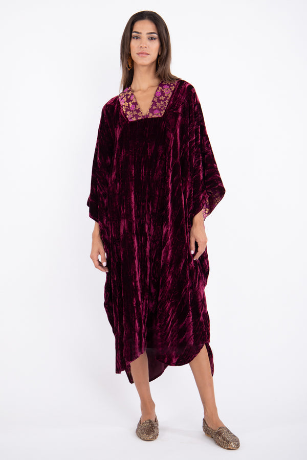 Adan Crushed Velvet Burgundy Dress -Short