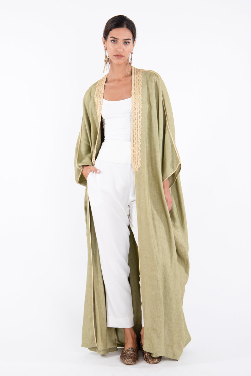 Classic Linen Olive Green Abaya