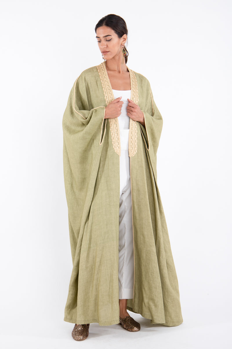 Classic Linen Olive Green Abaya