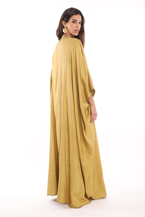 Classic Silk Embroidered Mustard With Gold Abaya