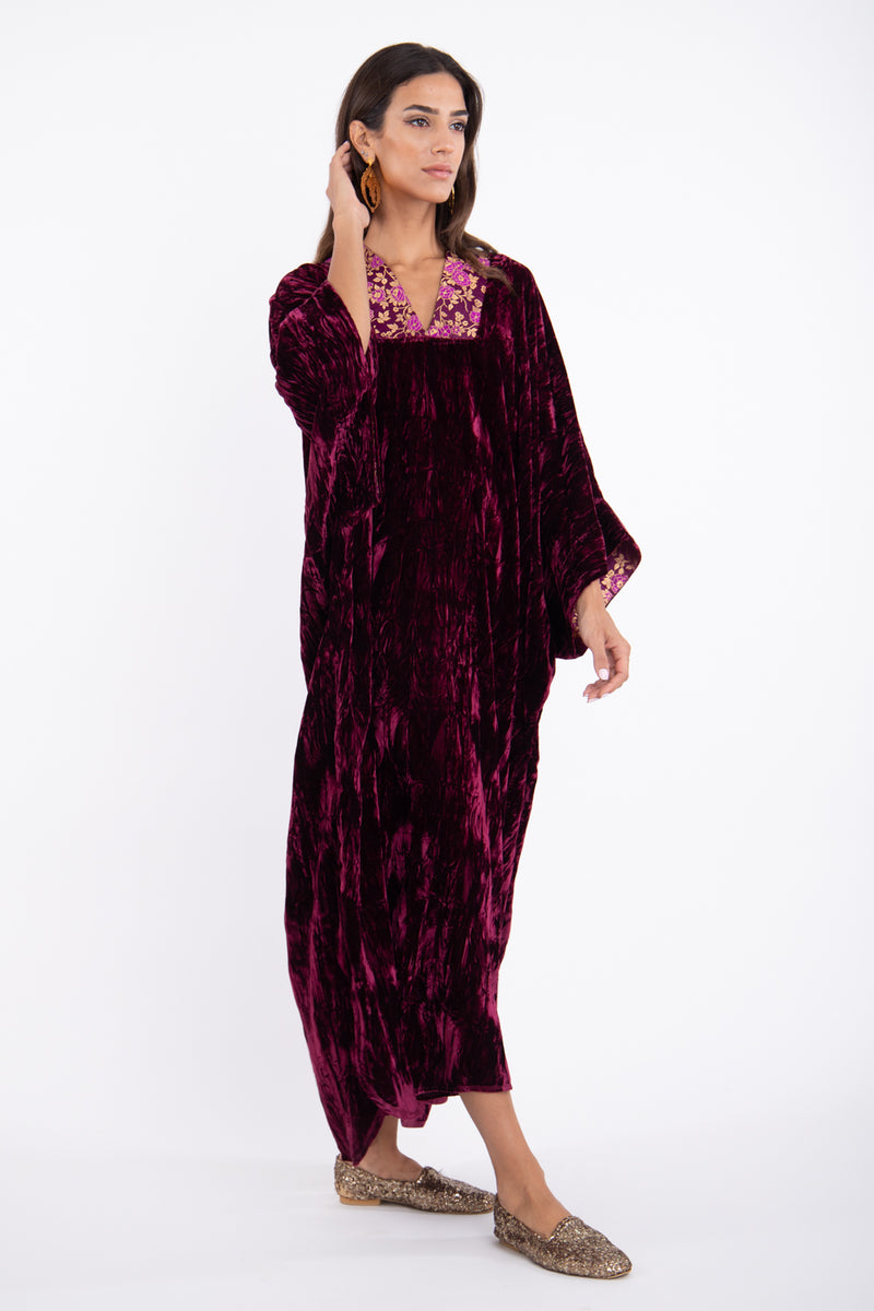 Adan Crushed Velvet Burgundy Dress