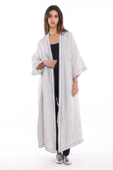 Jamila Linen Striped Black And White Abaya
