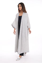 Jamila Linen Striped Black And White Abaya