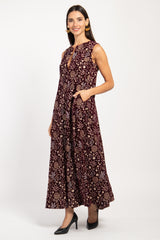 Rakia Velvet Embroidered Burgundy Dress