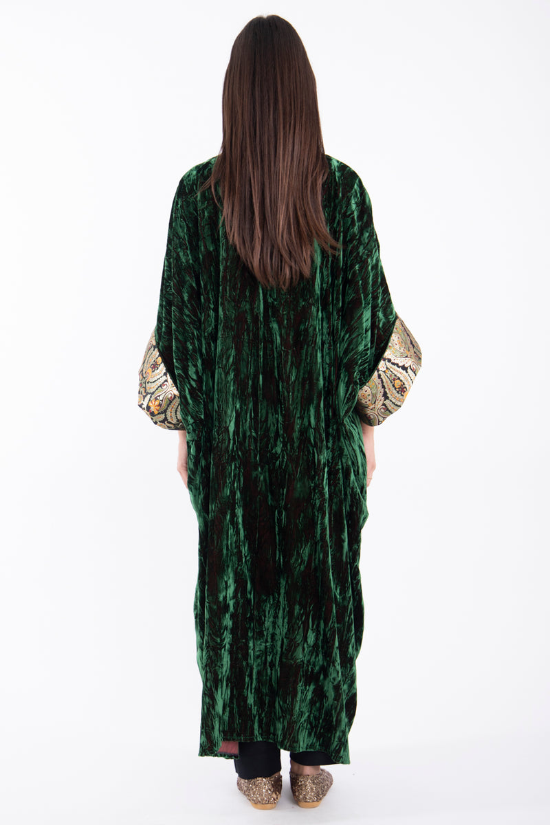 Yasma Crushed Velvet Green Abaya