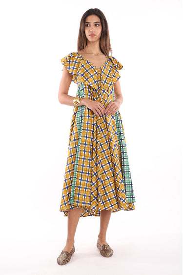 Diana Cotton Yellow Checks Dress